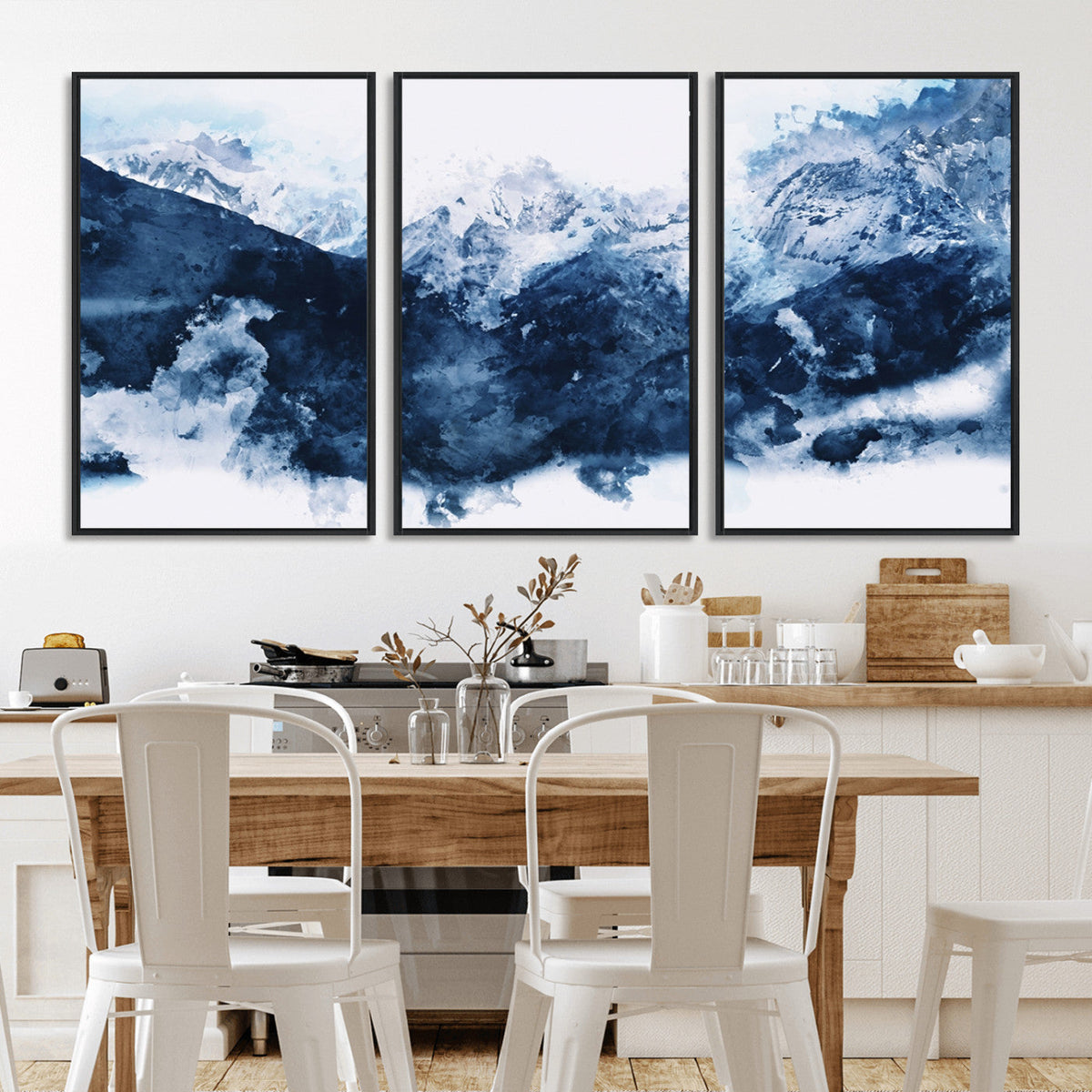 Abstract Blue Mountain Canvas Wall Art – Modern Triptych