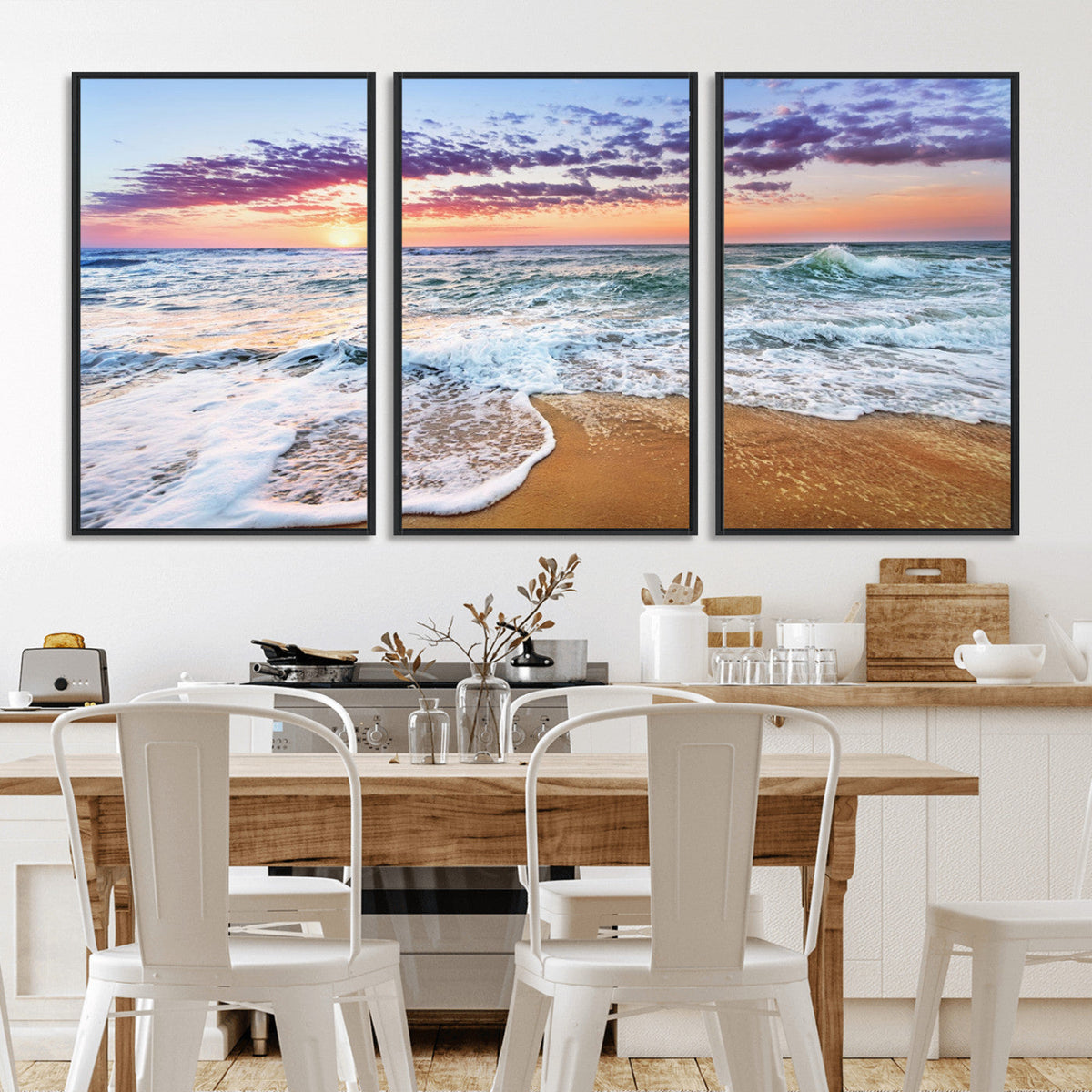 Coastal Sunset Art Beach Canvas Wall Art Print | Ocean Waves