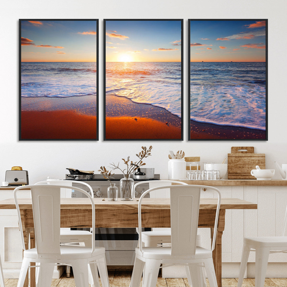Tropical Ocean Sunset Wall Art Canvas Print, Golden Beach