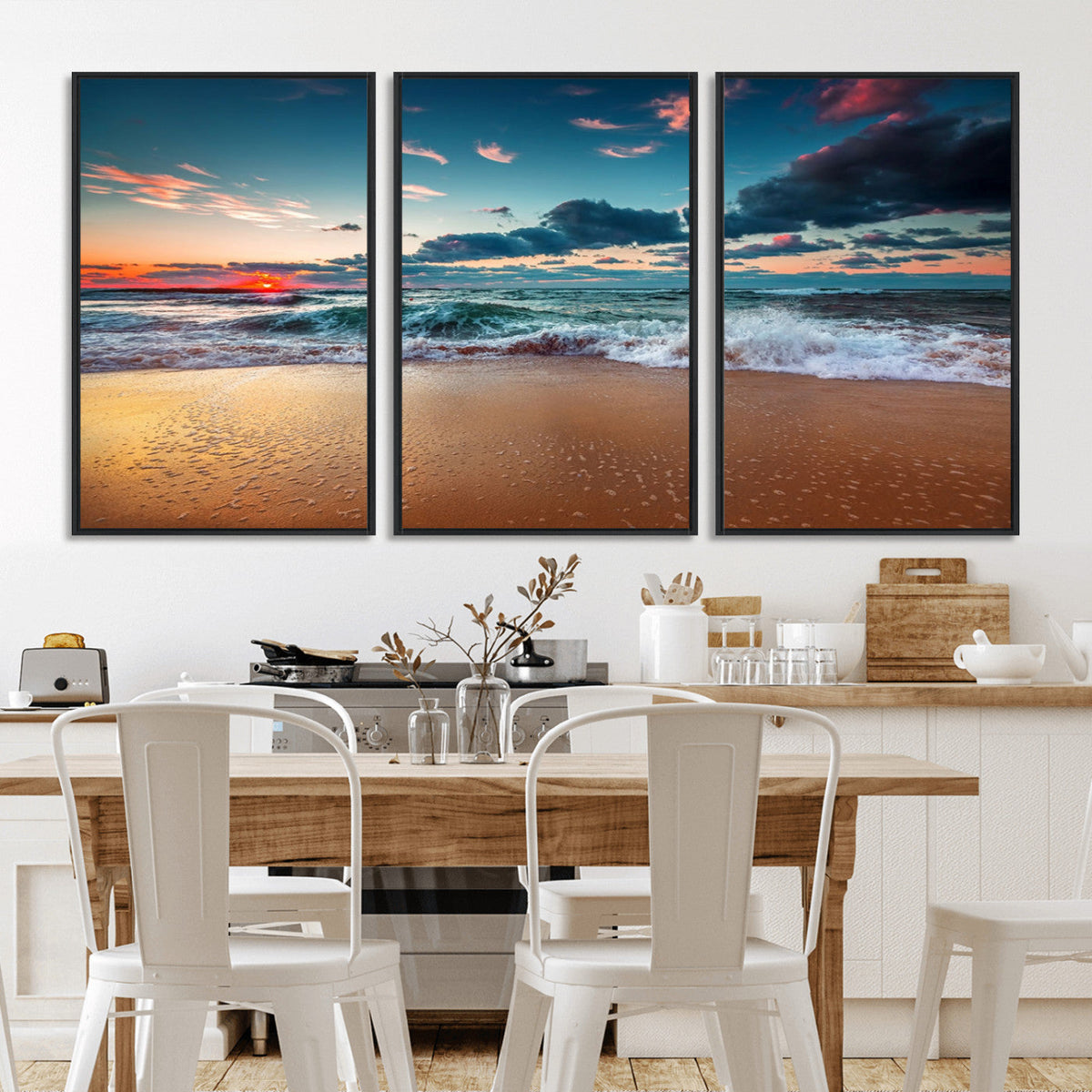 Sunset on Beach Wall Art Ocean Beach Canvas Print