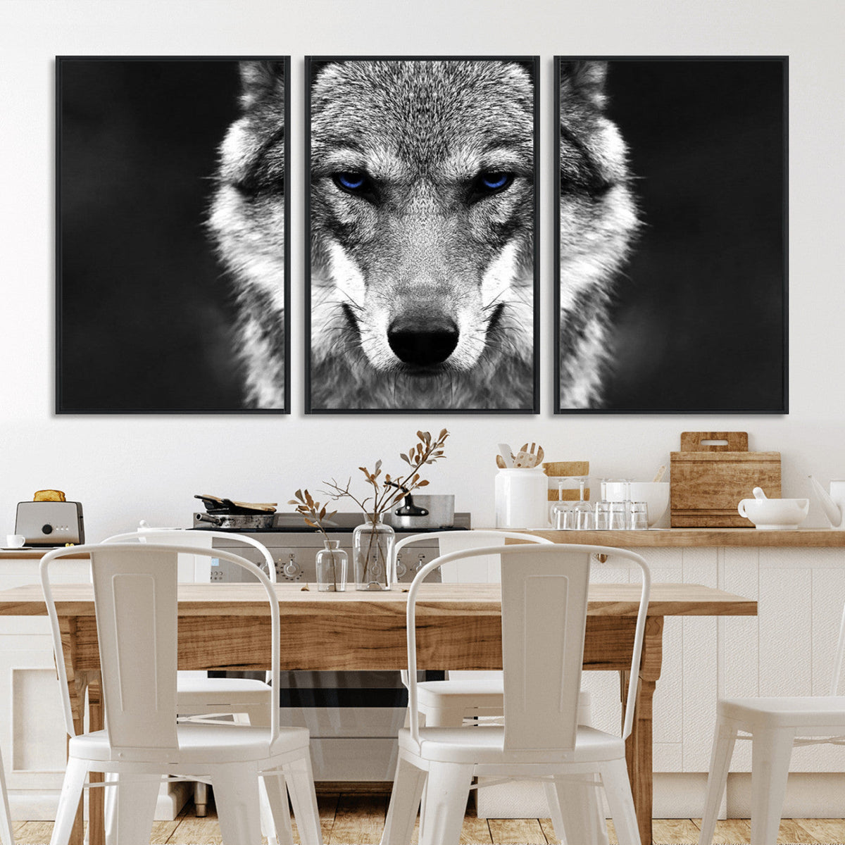 Black and White Wild Wolf Wall Art Canvas Print