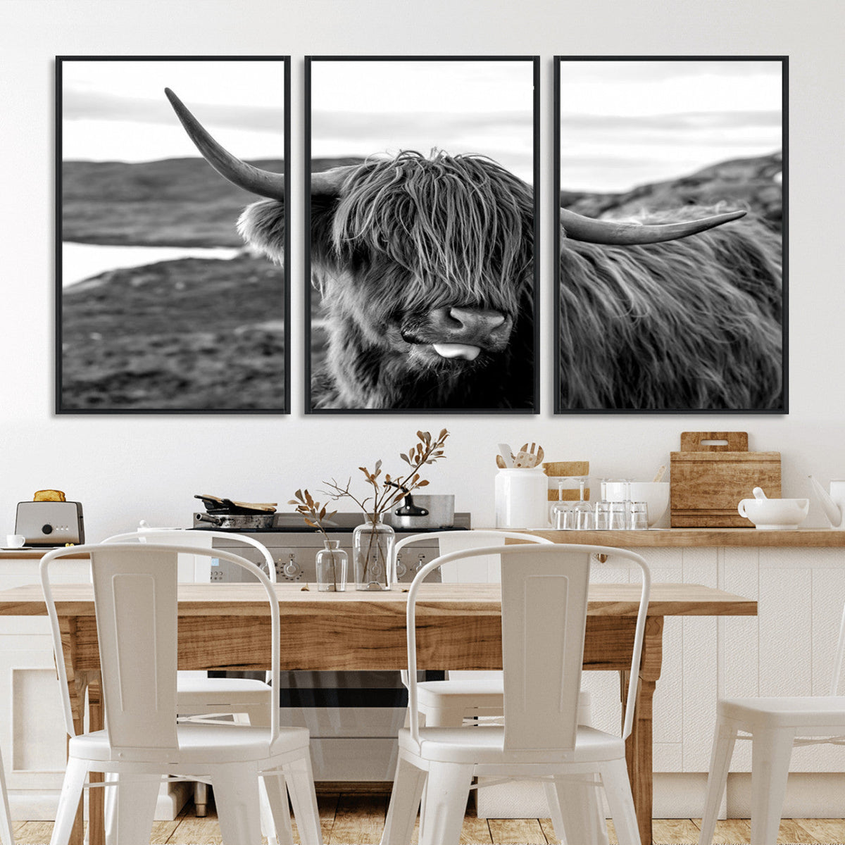 Longhorn Steer Canvas Print Wall Art, Highland Cow Canvas