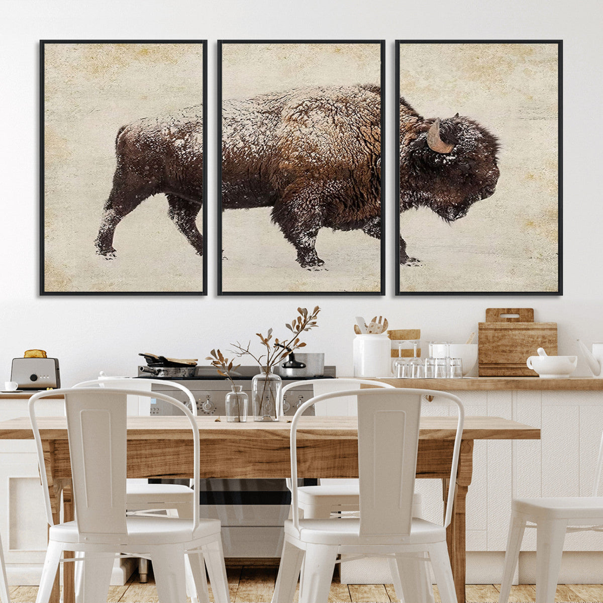 Buffalo Wall Art, Western Bison Canvas Print, Rustic Buffalo