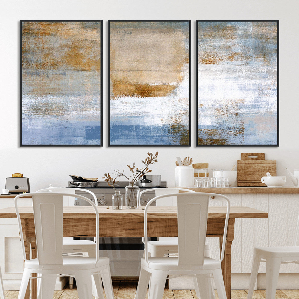 Blue Multi Panel Abstract Wall Art Canvas, Abstract Blue and