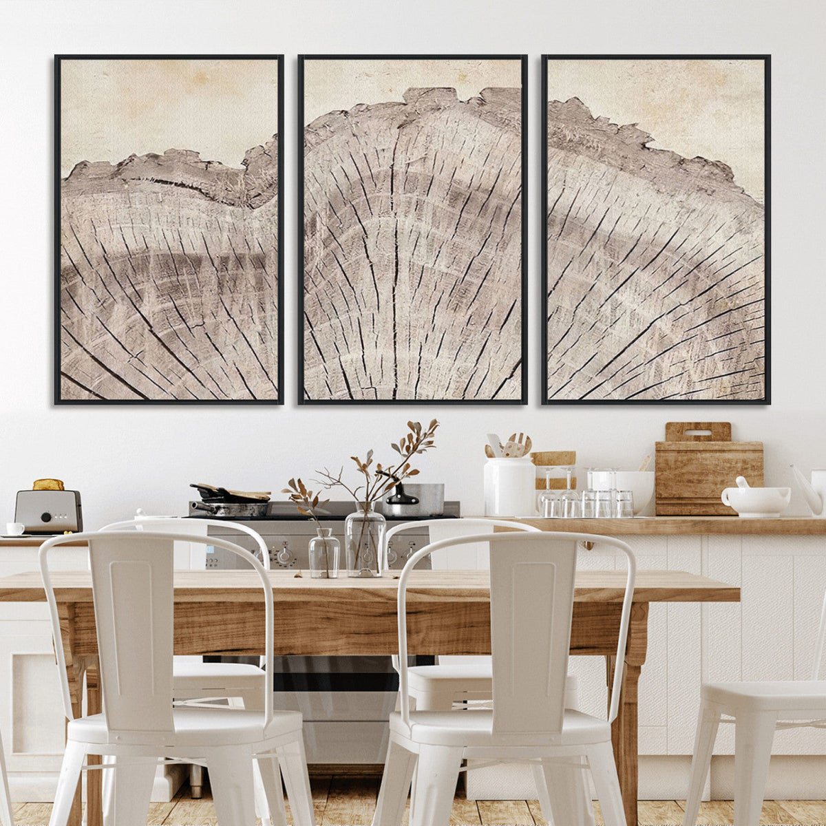 Tree Ring Wall Art Triptych, Rustic Wood Ring Canvas Print,