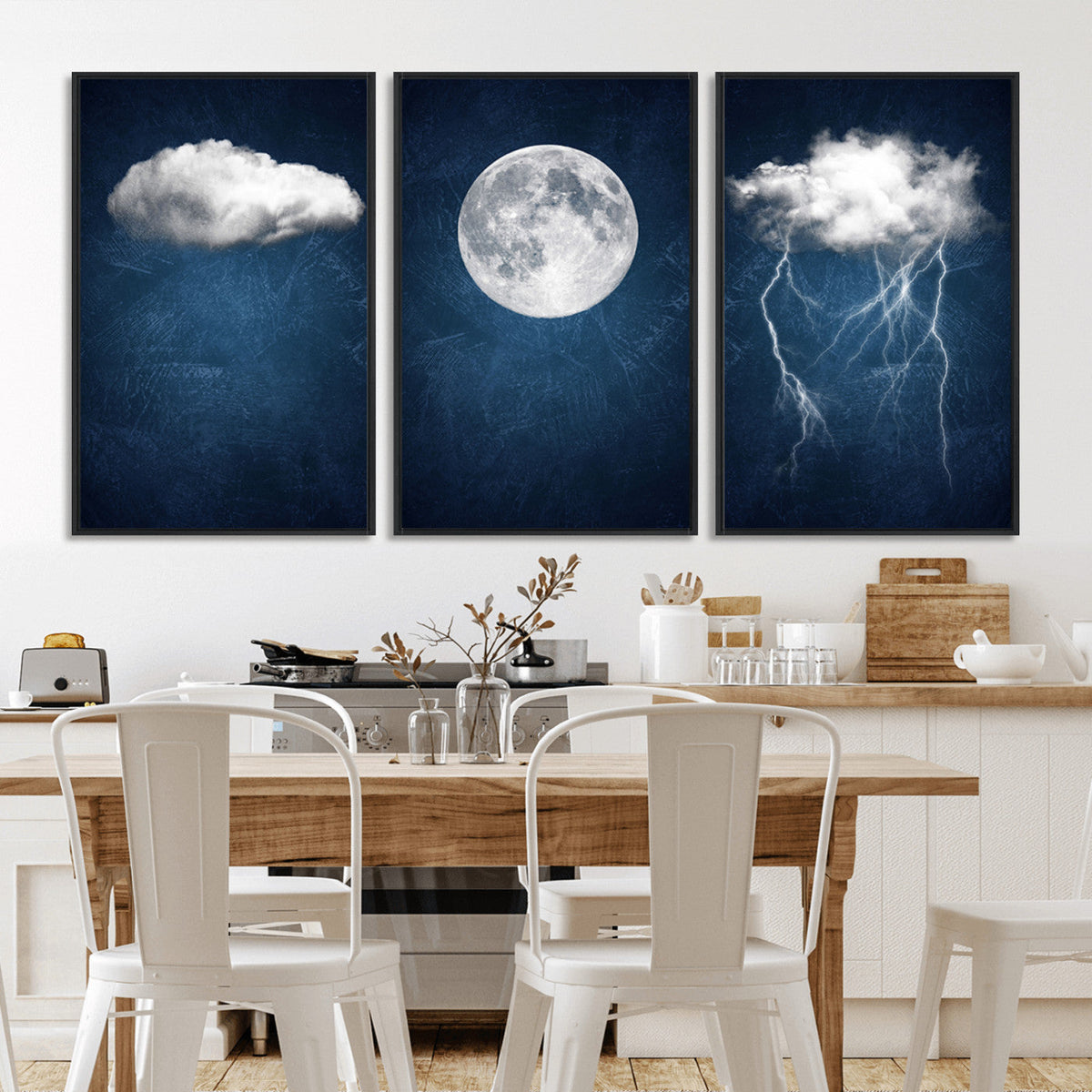 Dark Blue Cloud Art, 3 Piece Indigo Blue Wall Art, Aesthetic