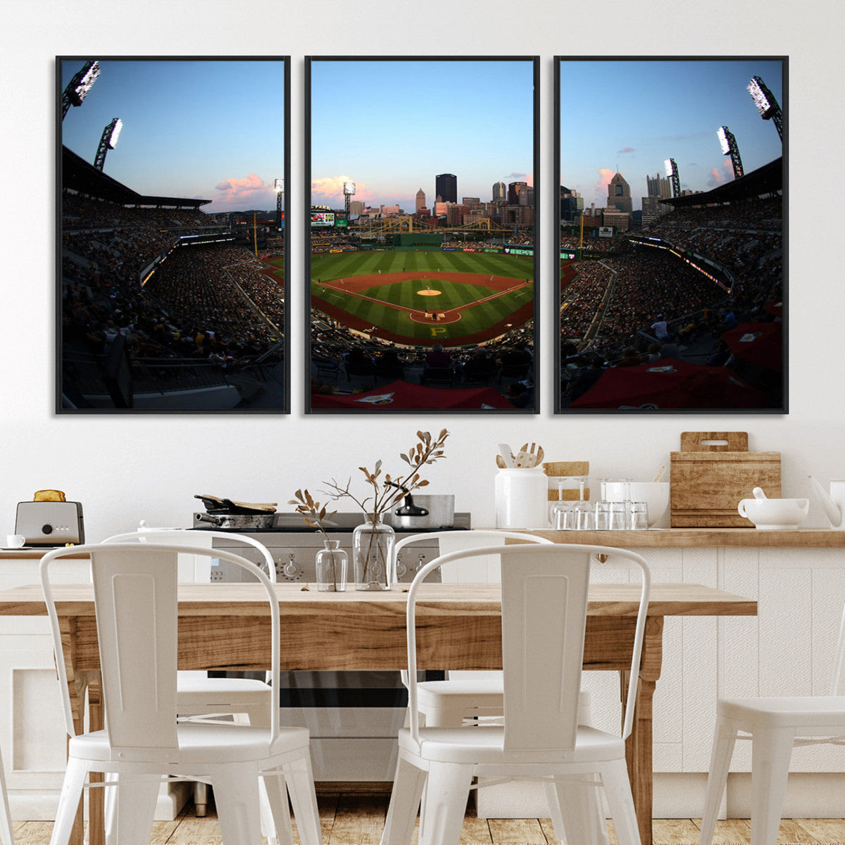 PNC Park Evening Game Triple Canvas Wall Art - Pittsburgh