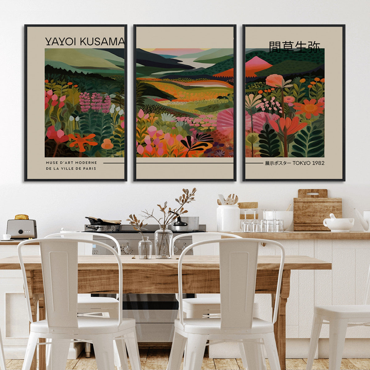 Yayoi Kusama Landscape Canvas Print, Vibrant Floral Mountain