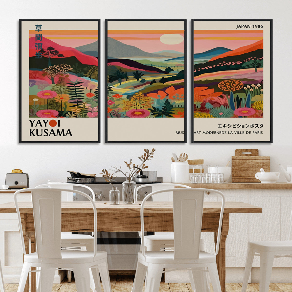 Yayoi Kusama Landscape Canvas Print, Vibrant Floral Mountain