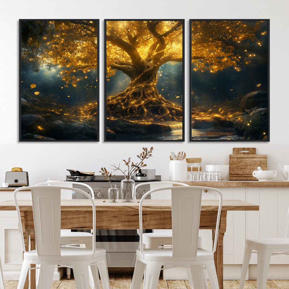 Golden Tree of Life Canvas Wall Art Print - Majestic Glowing