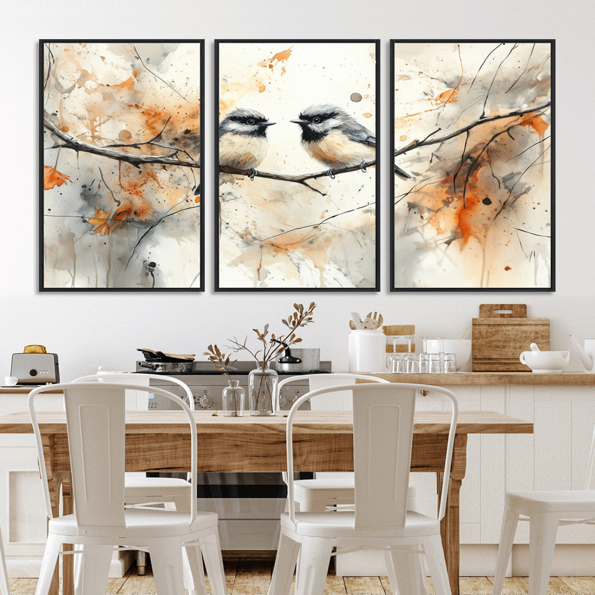 Abstract Watercolor Chickadee Bird Canvas Wall Art Print -