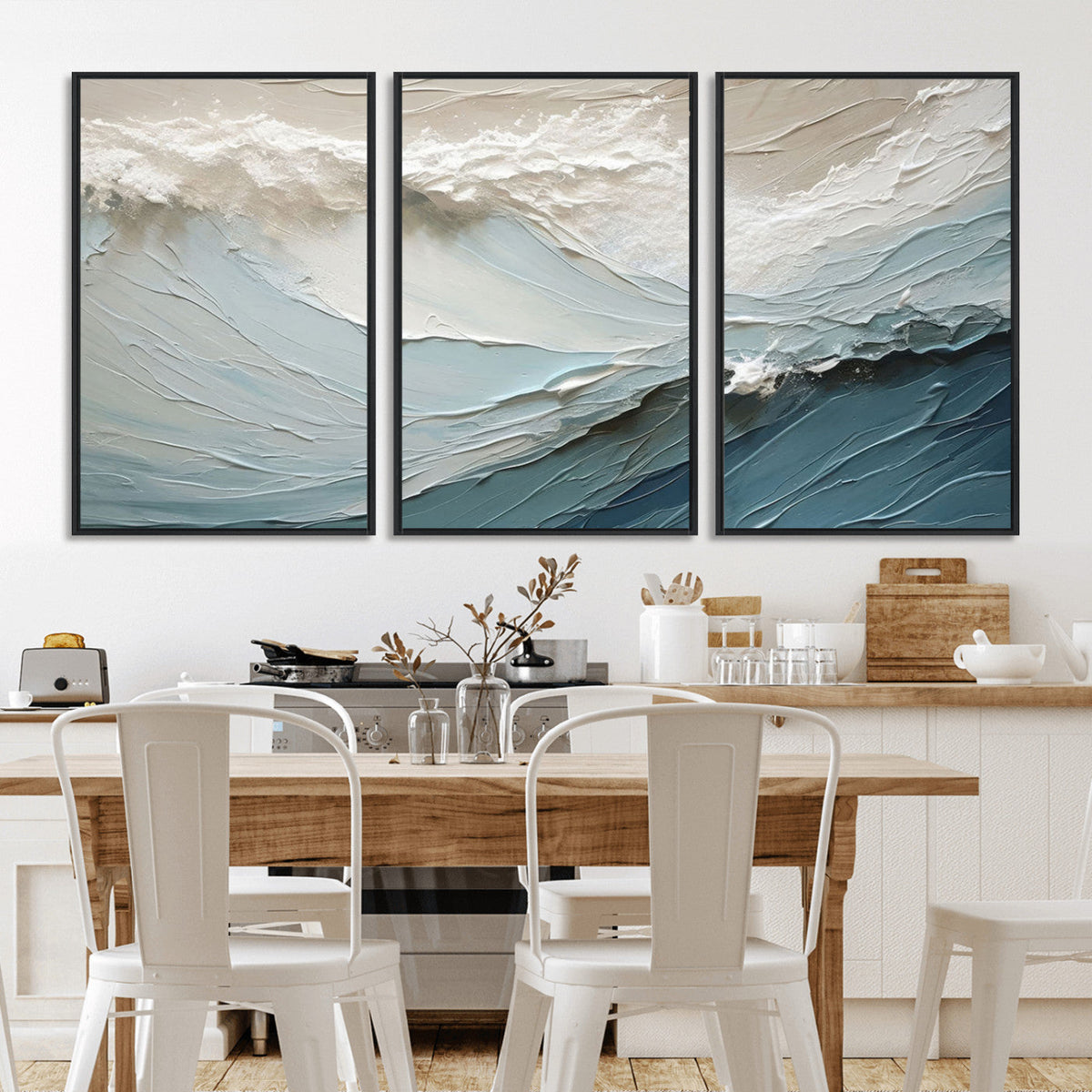 Waves Abstract Wall Art Print, Modern Framed Abstract Canvas