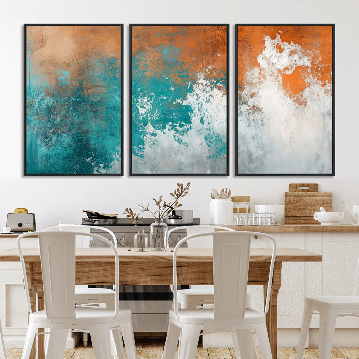 Vintage Abstract Print - Bold Teal and Orange Canvas Wall