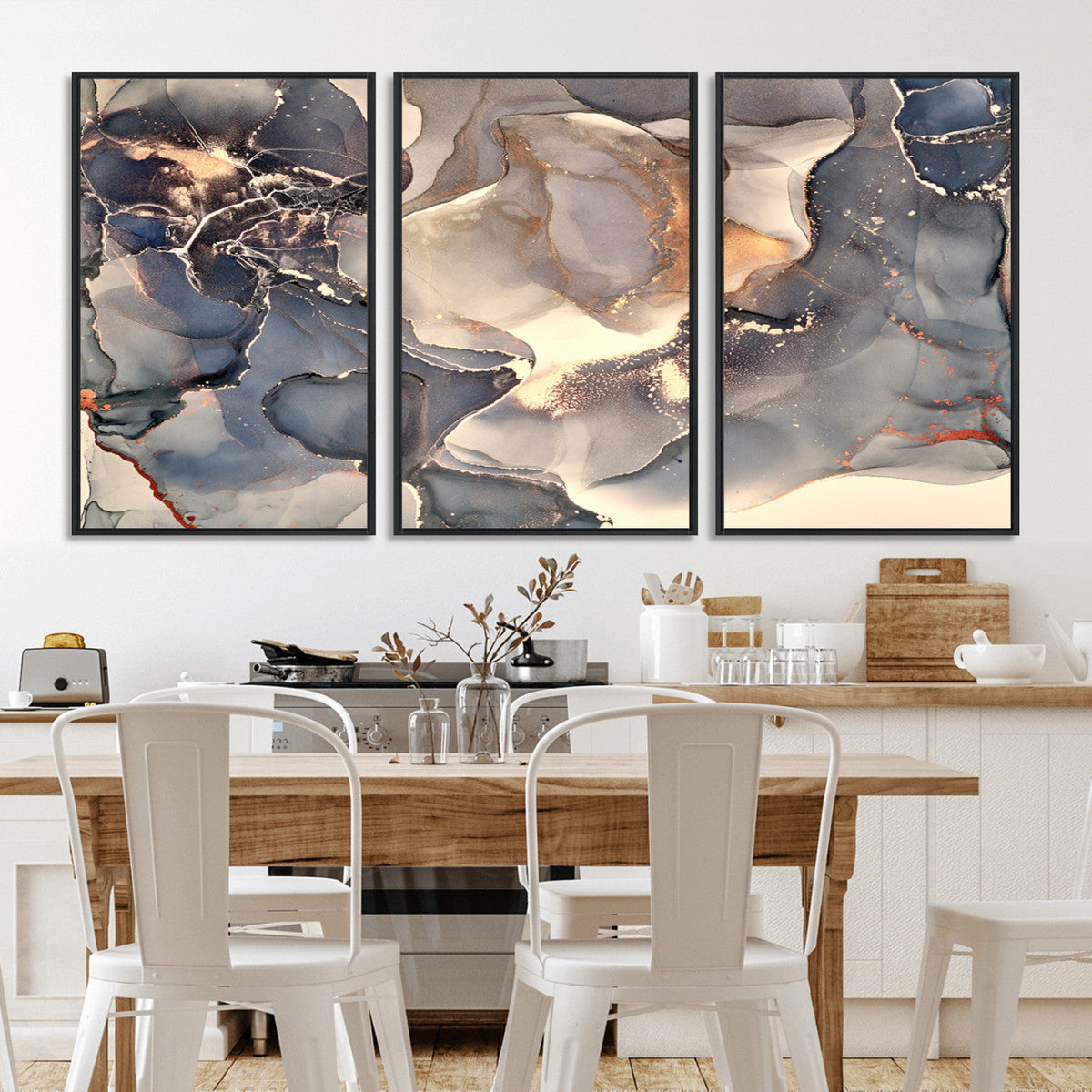 Abstract Blue and Gold Wall Art - Fluid Ink Artwork - Modern