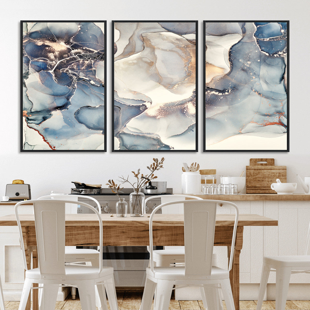 Abstract Blue and Gold Canvas Wall Art - Fluid Modern Ink