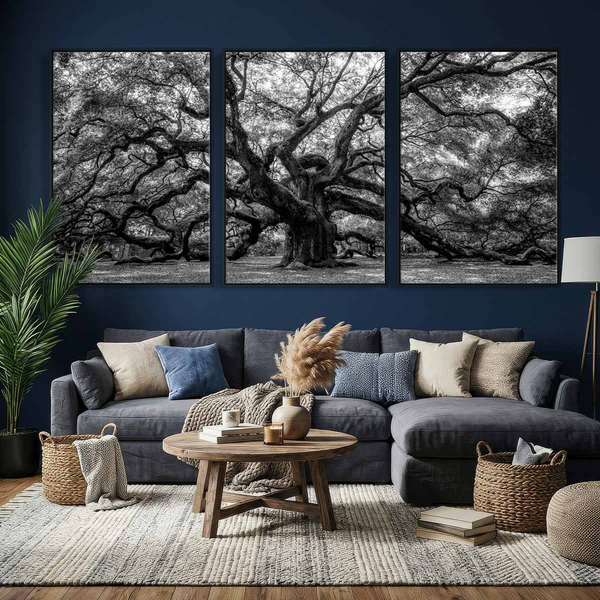 Black and White Old Angel Oak Tree Wall Art Canvas Print