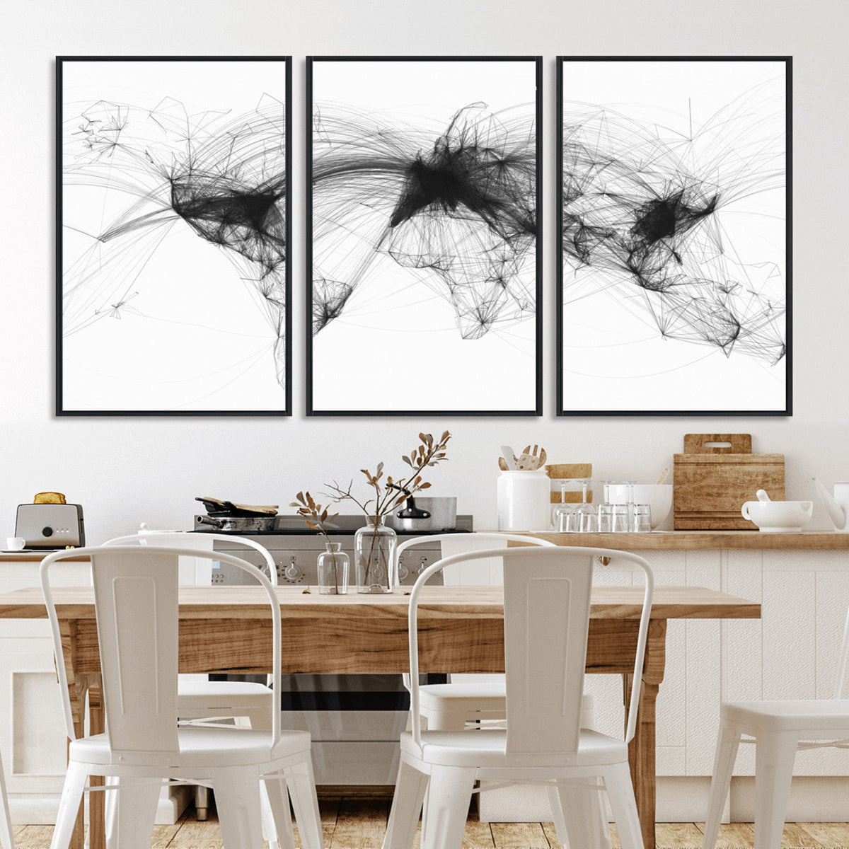 Flight Routes Air Traffic Map Canvas Wall Art - Framed -