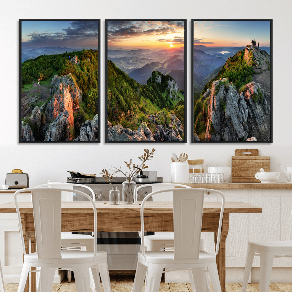 Mountain Sunset Panoramic Wall Art Canvas Print – Framed
