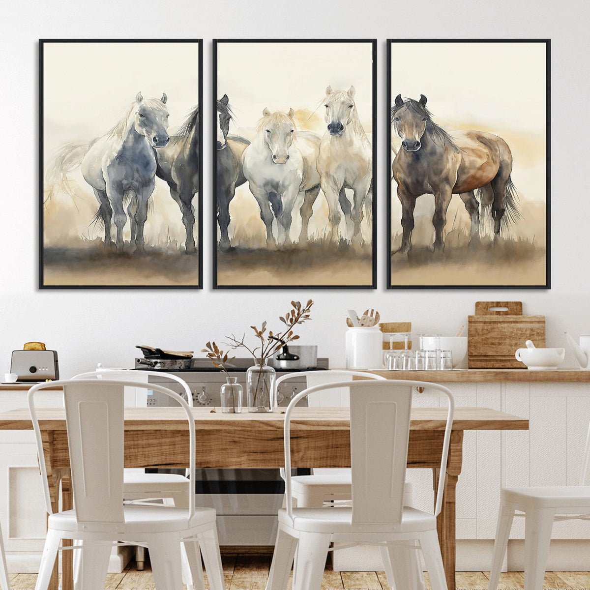 Wild Horses Wall Art Canvas Print, Framed Running Horses Art