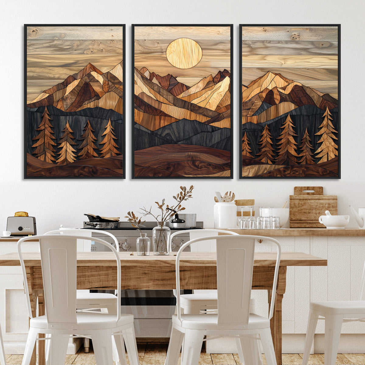 Wood Mountain Landscape Wall Art Canvas Print – Framed