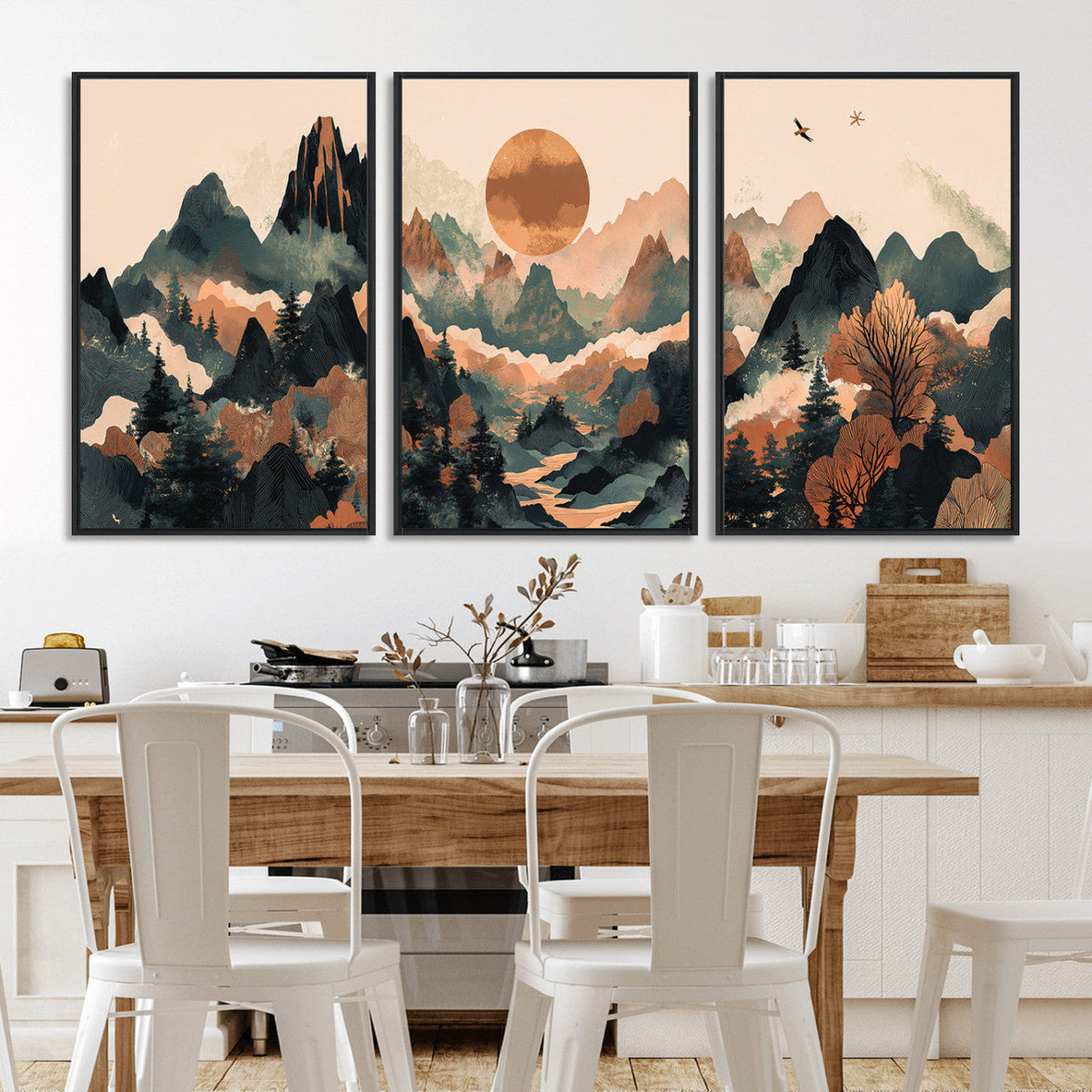 Wood Mountain Landscape Wall Art Canvas Print – Framed