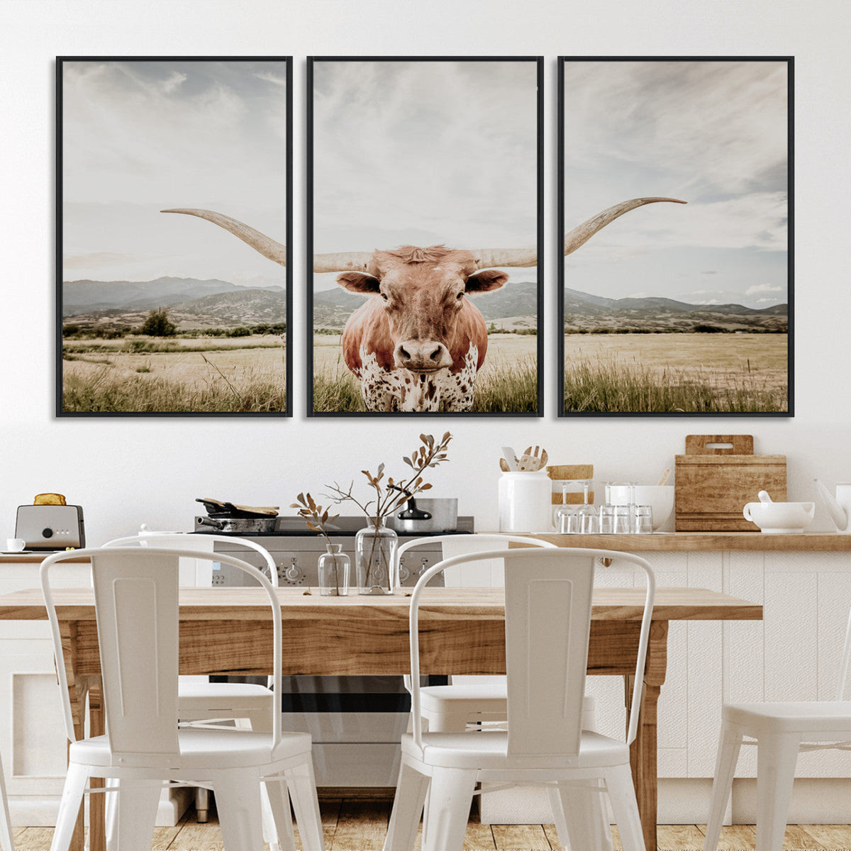 Texas Longhorn Wall Art Canvas Print – Framed Western Cow