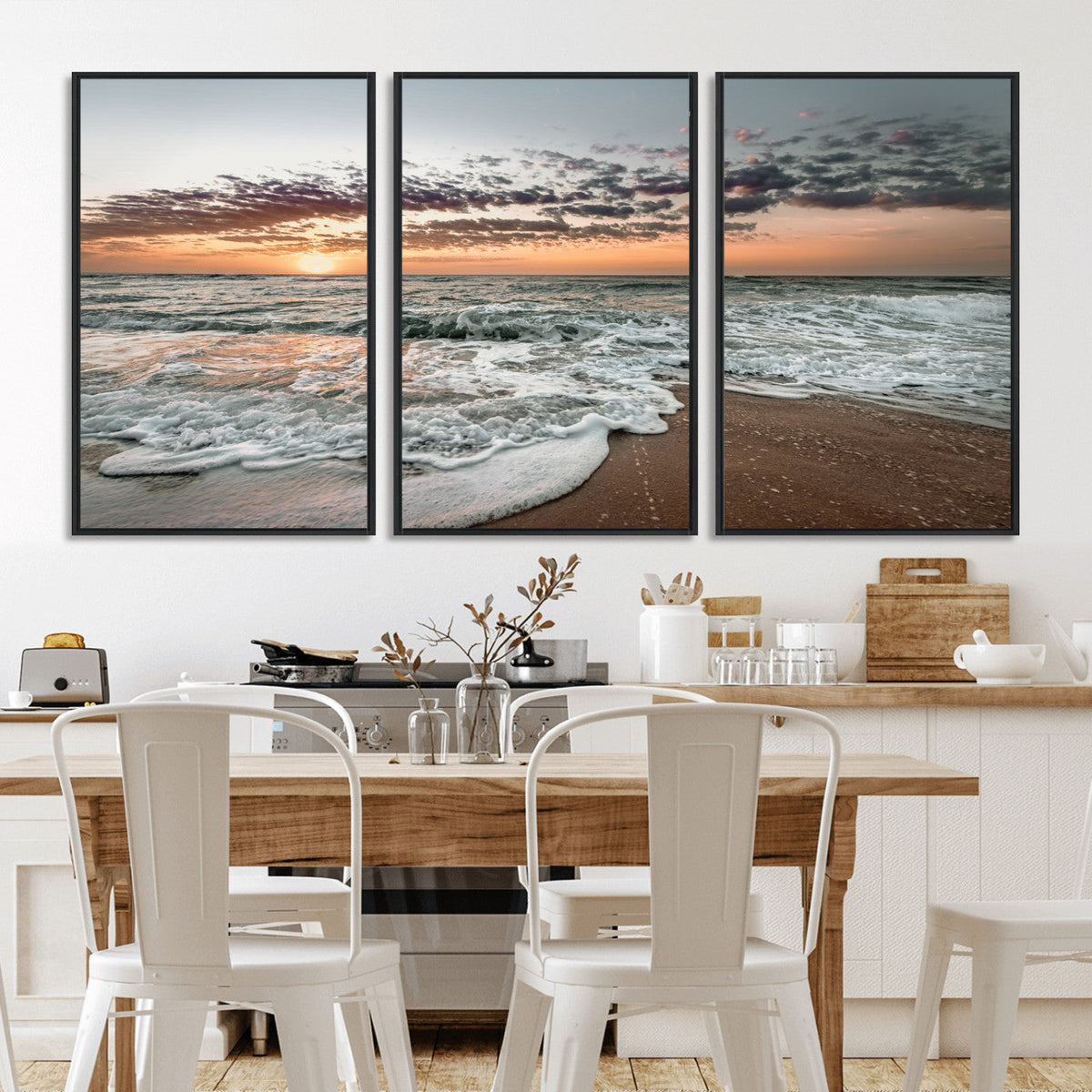 Ocean Sunset Wall Art Canvas Print – Framed Beach Waves