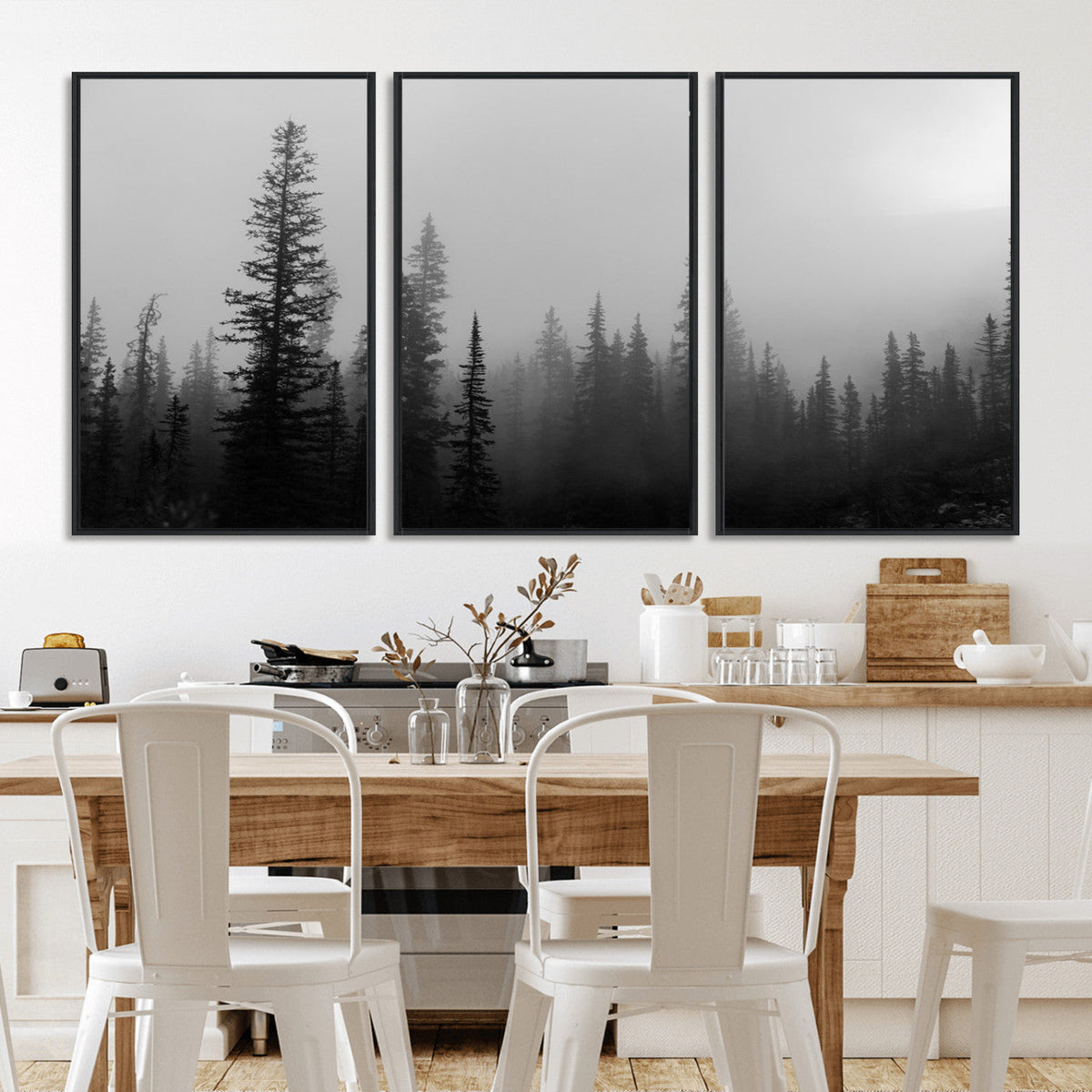 Misty Pines Wall Art Canvas Print – Framed Woodland