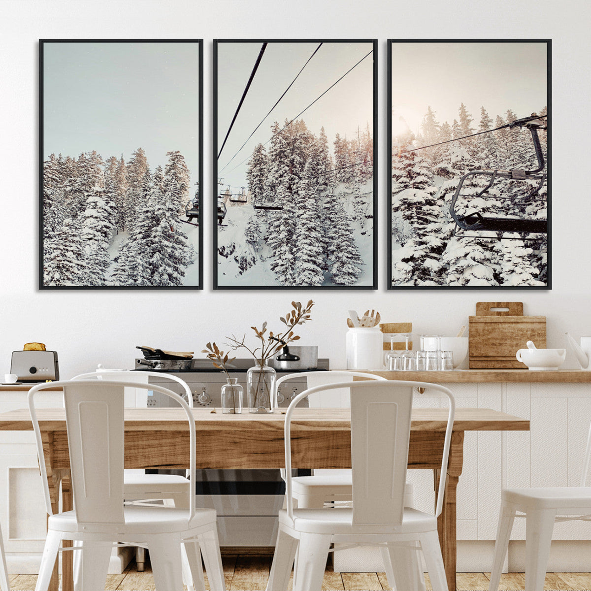 Frosty Pines Wall Art Canvas Print – Framed Cozy Cabin Ski