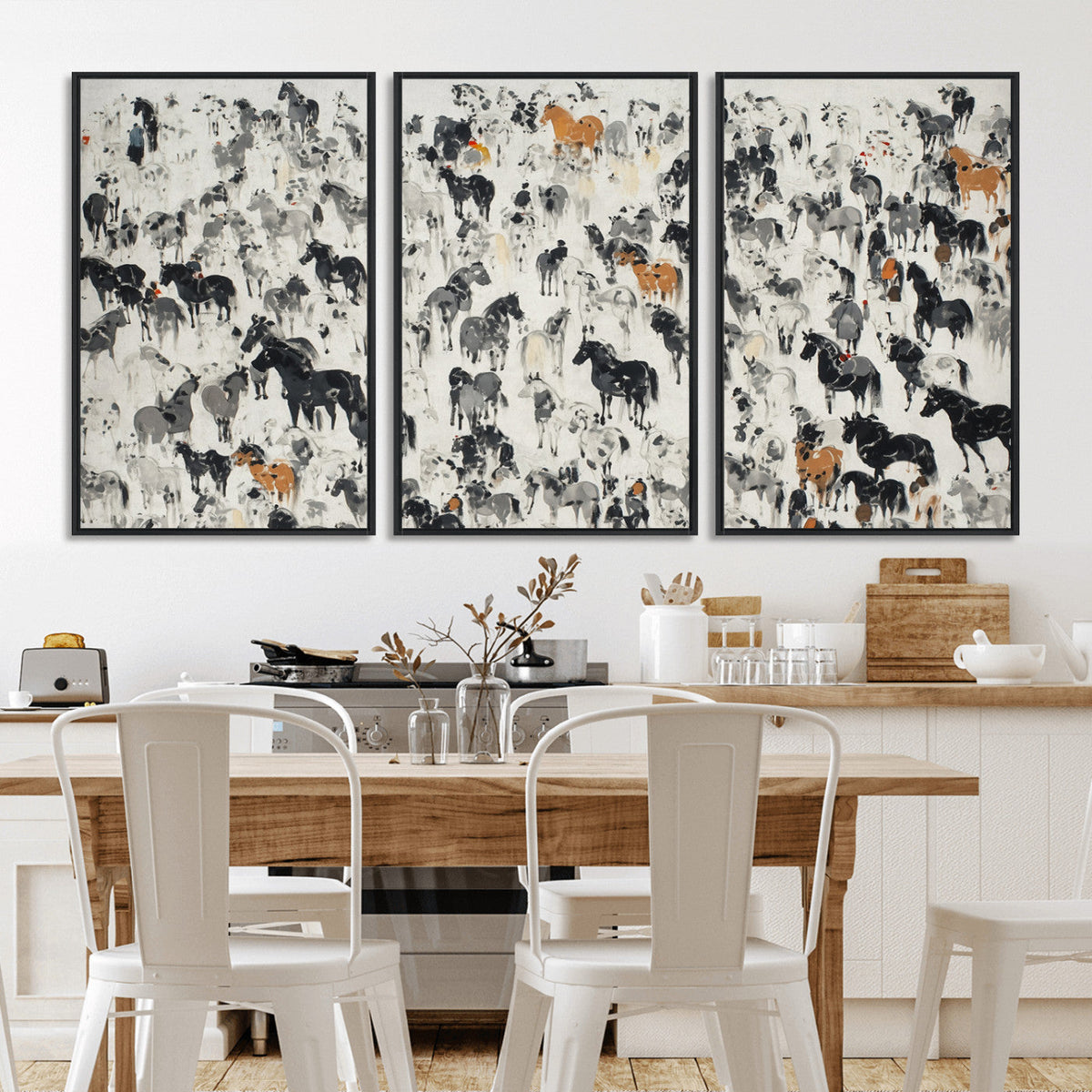 Wild Horse Stampede Wall Art Canvas Print – Monochrome