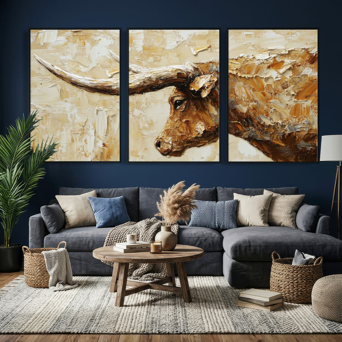Rustic Longhorn Bull Wall Art Canvas Print – Vintage Western
