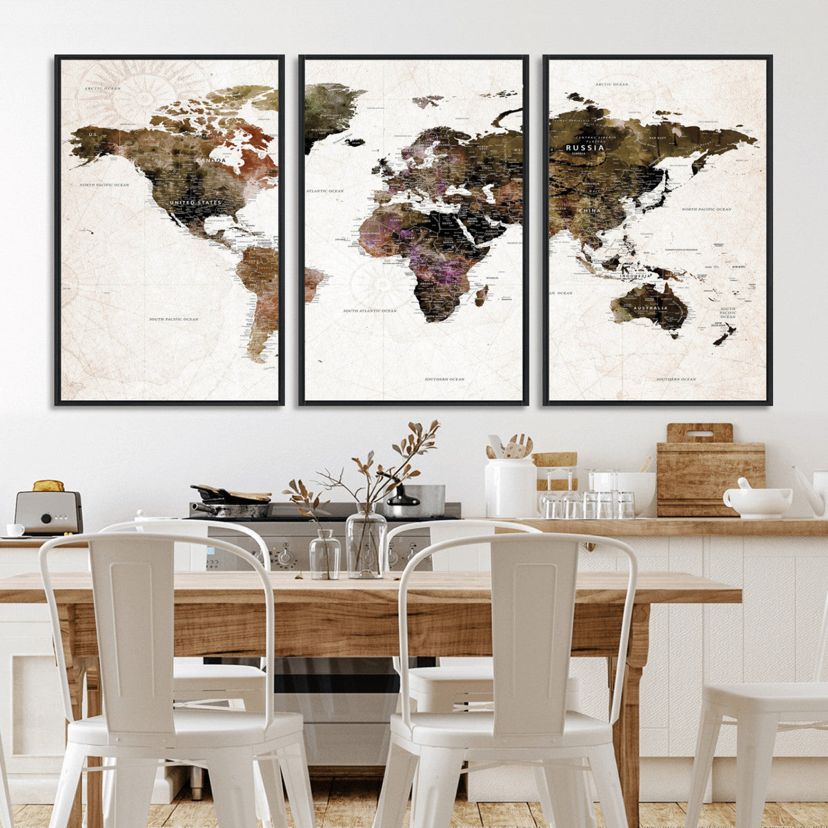 Watercolor World Map Print - Large Wall Art Canvas Print for