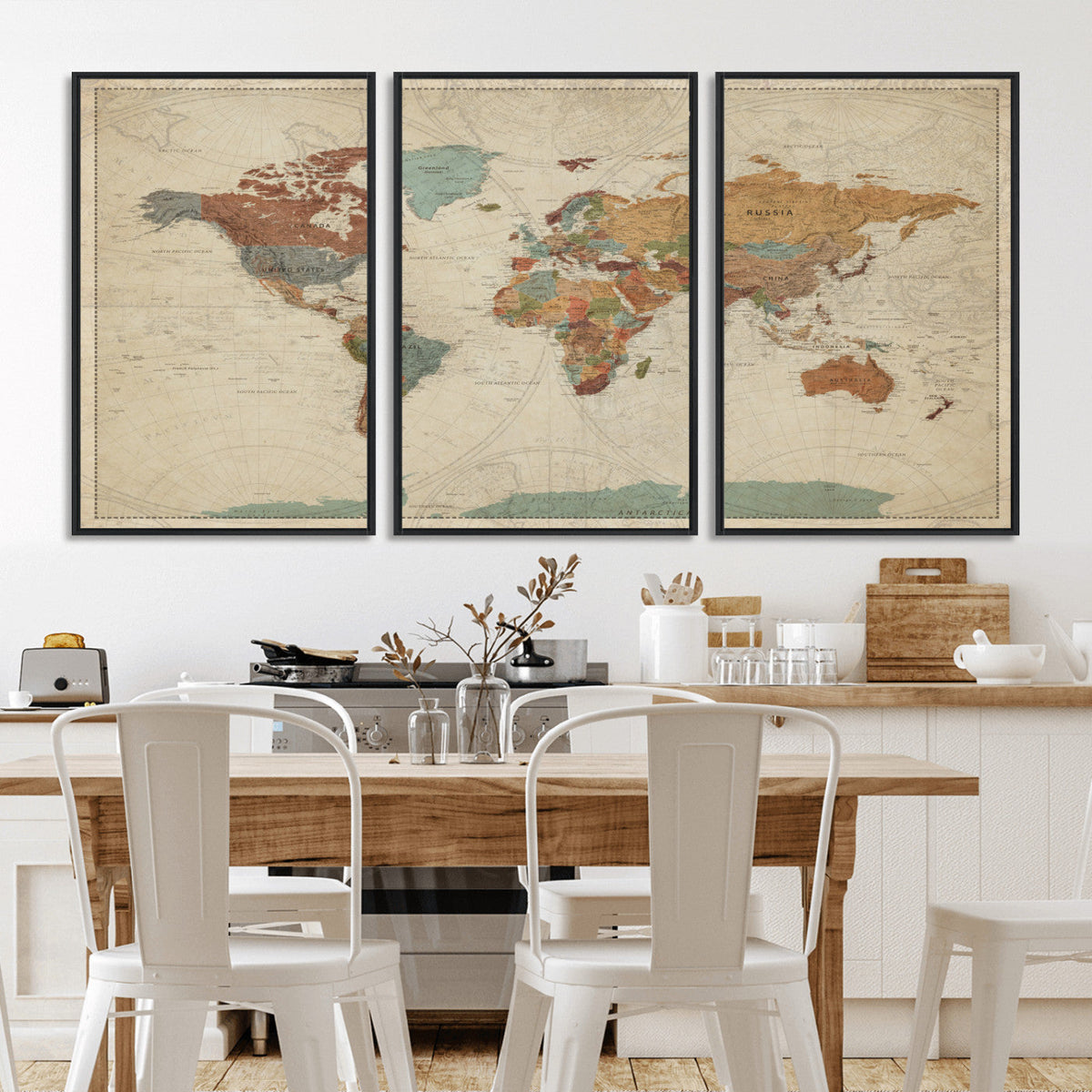 Vintage World Map Canvas Wall Art Print – Framed Modern