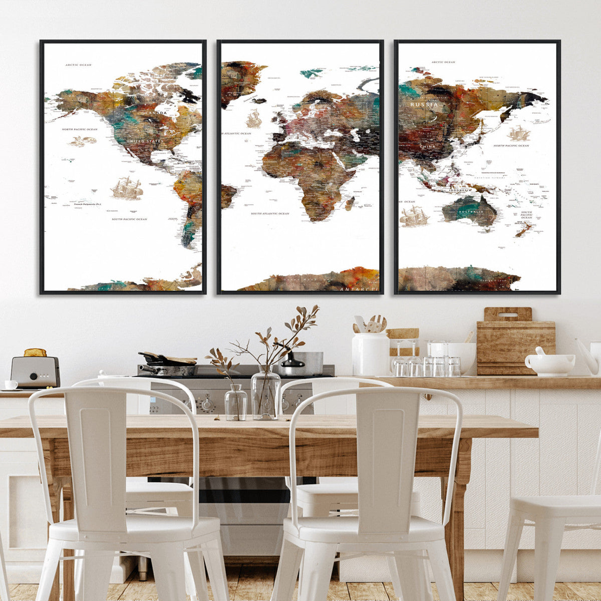 Watercolor World Map Canvas Print – Detailed Map of the