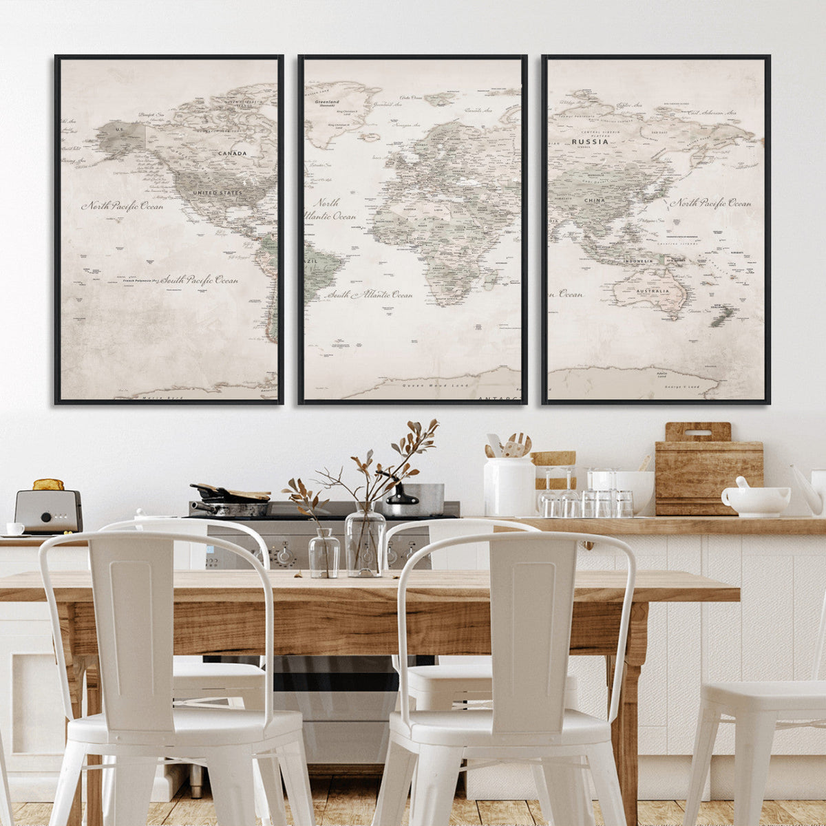 Antique Style World Map Canvas Print - Vintage Detailed