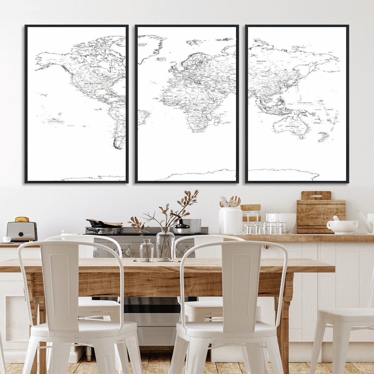 World Map Canvas Print – Framed Modern Detailed Map of the