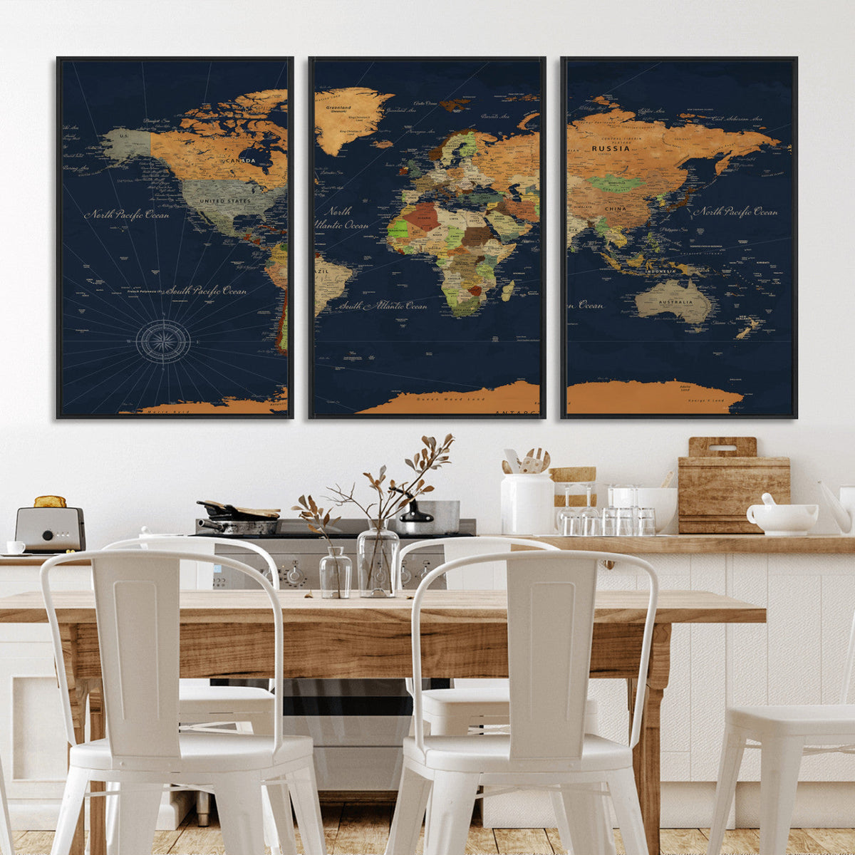 Modern World Map Canvas Print – Framed Detailed Map of the