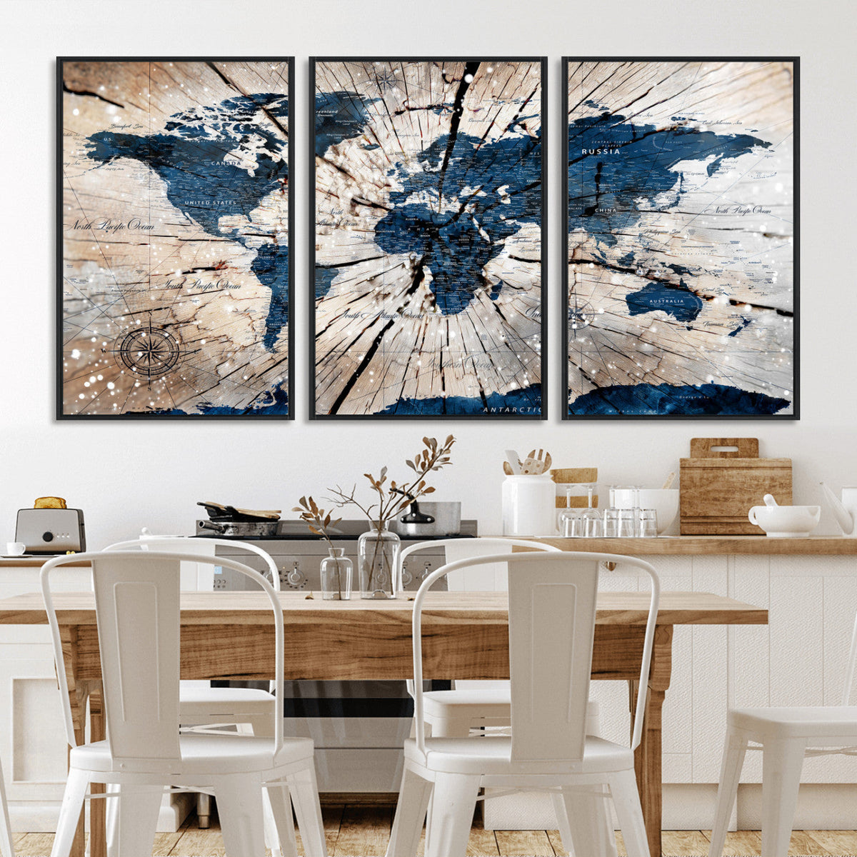 Rustic World Map Canvas Print – Framed Wall Art for Couples,
