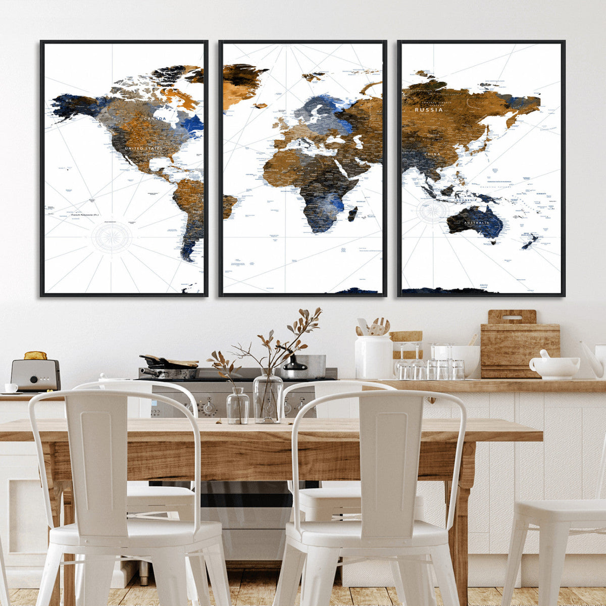 Colorful Watercolor World Map Canvas Wall Art – Framed