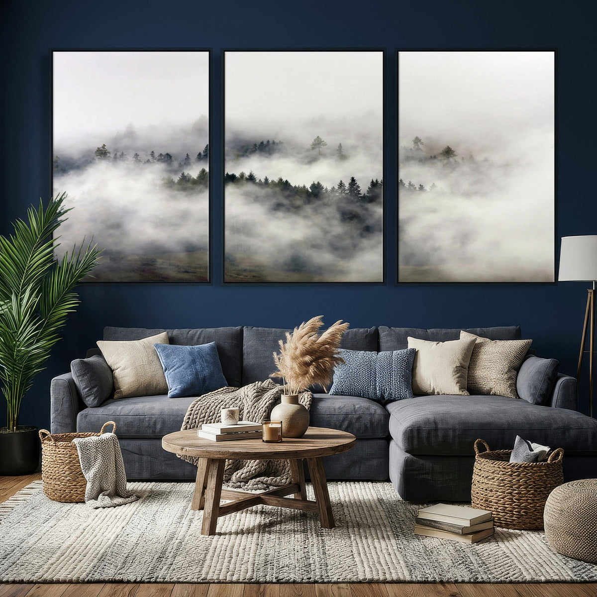 Foggy Forest Wall Art Canvas Print, Misty Pine Tree