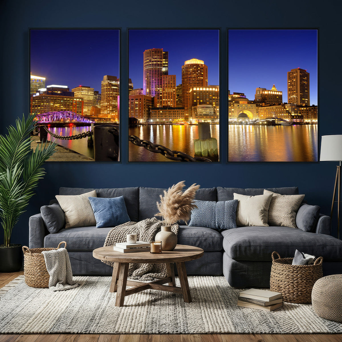 Boston Wall Art Canvas Print, Boston City Downtown Night