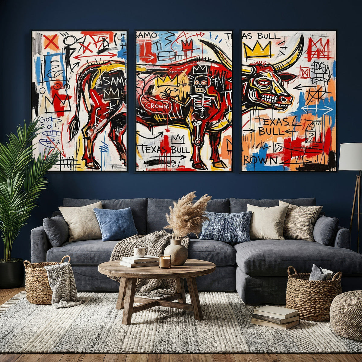 Texas Bull Wall Art Canvas Print, Abstract Graffiti Bull