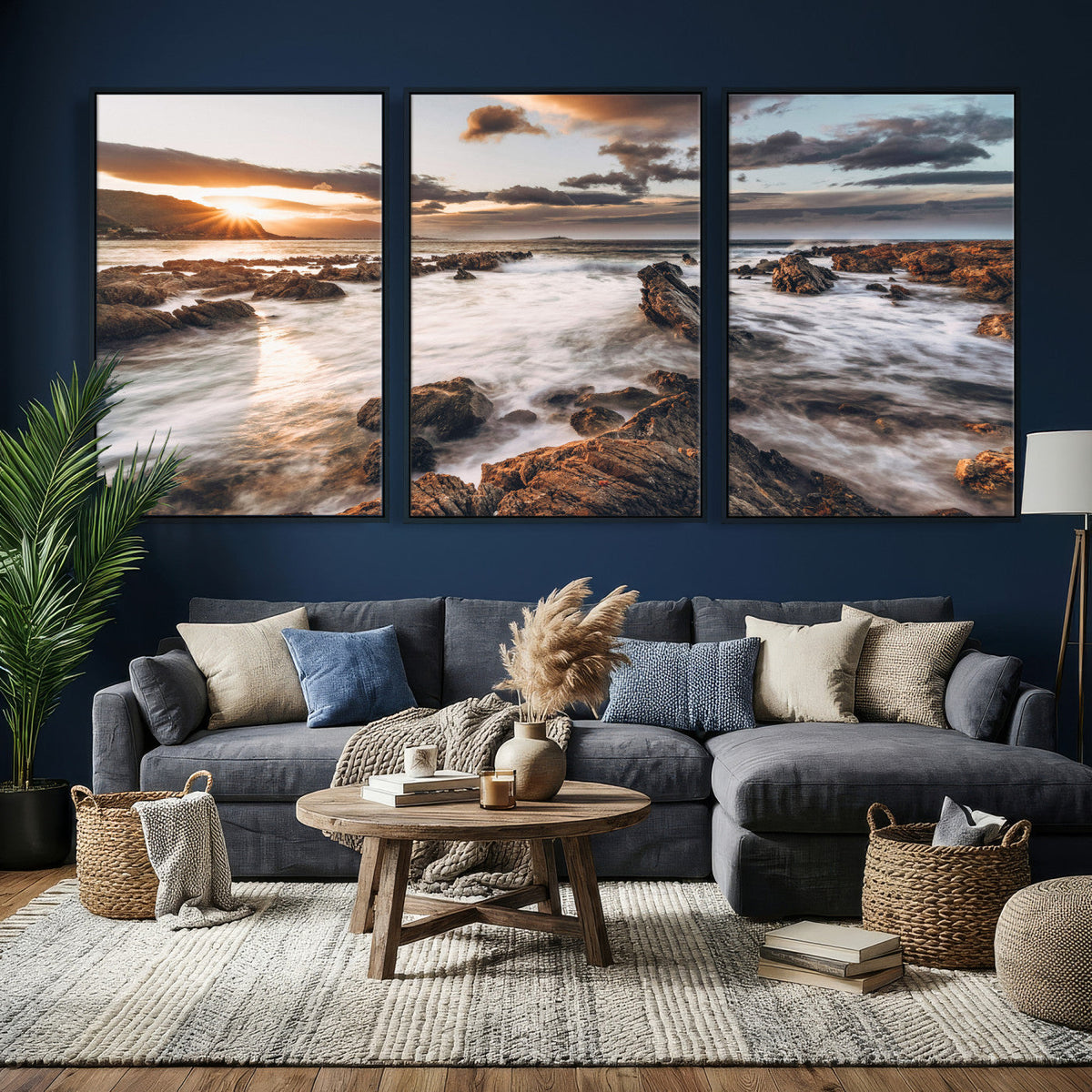 Rocky Coast Ocean Sunset Wall Art Canvas Print, Dramatic