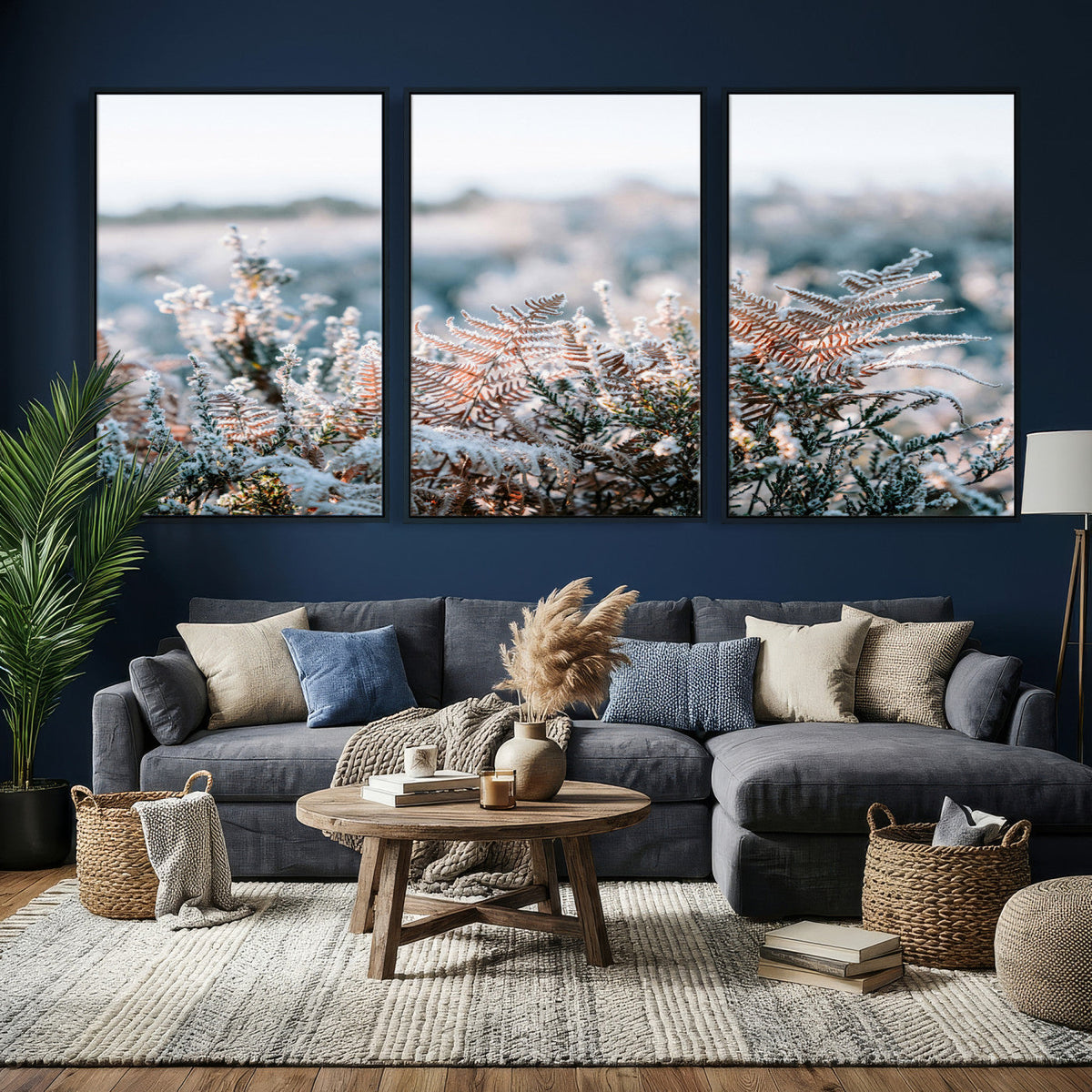 Frosted Fern Wall Art Canvas Print, Soft Winter Botanical