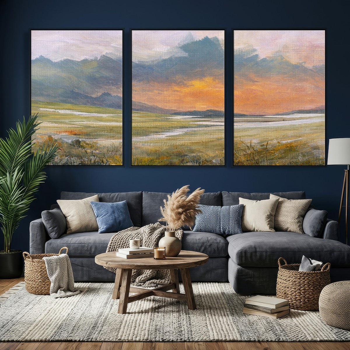 Mountain Sunset Wall Art Canvas Print Vintage Landscape