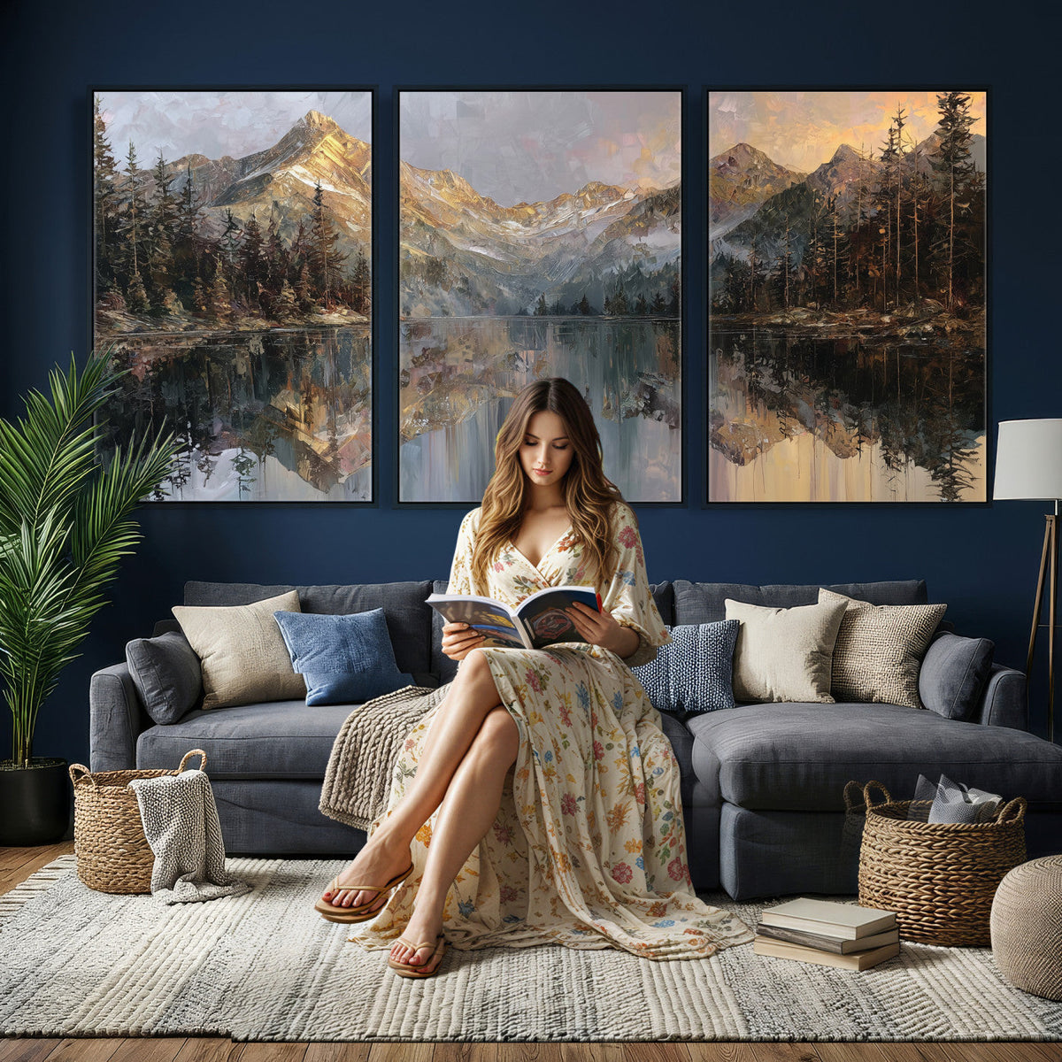 Drip Style Forest Lake Gold Art — Abstract Expressionist