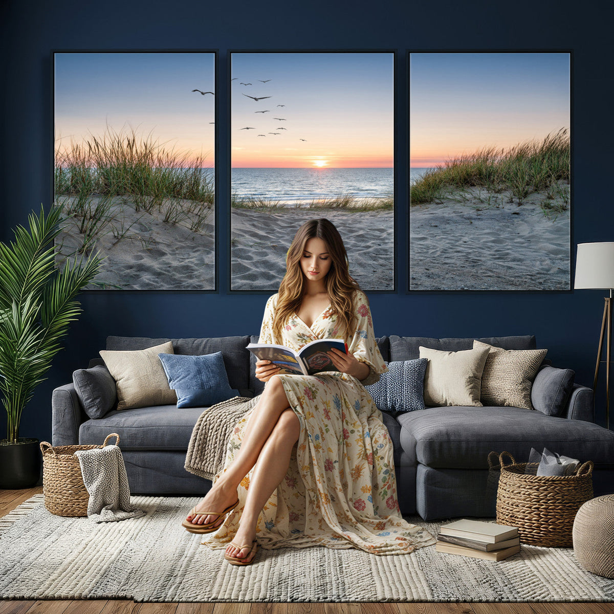 Sandy Dune Path Sunset Canvas Wall Art — Seagulls Beach