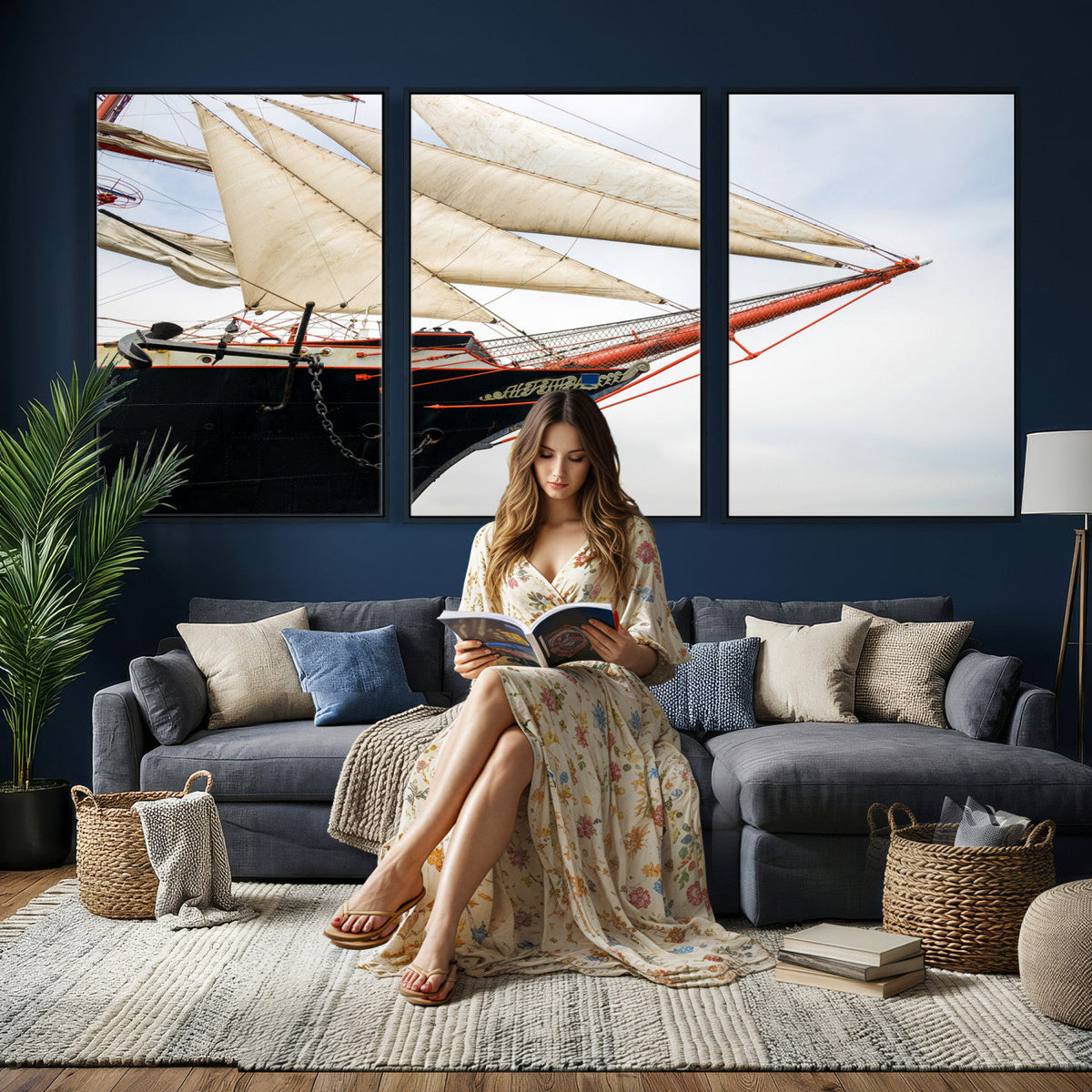 Sailboat Wall Art Canvas Print, Vintage Ship Bow Framed
