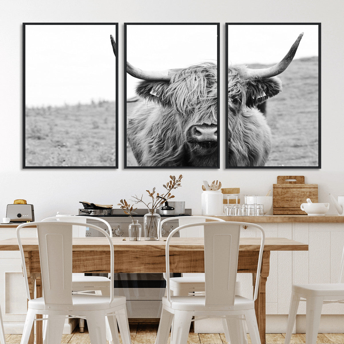 Newfoundland Cow Art Wall Art, Black White Cow Art Wall Art