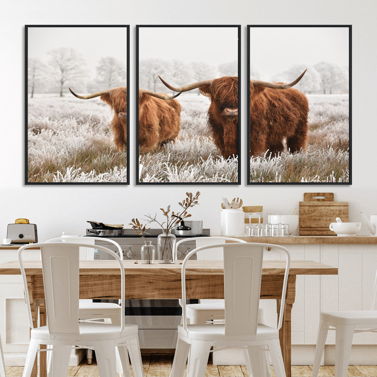 Longhorn Cattle Wall Art Canvas Print, Framed Farmhouse